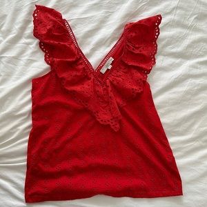 loft deep neck red top